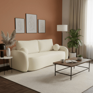 Stylowa beżowa sofa z funkcją spania – Luna materiał boucle quelle 02